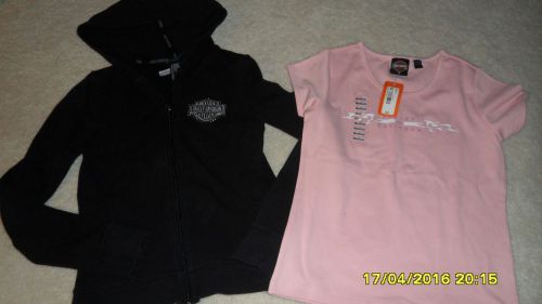 Auth harley davidson embellished black hoodie w/pink nwt harley shirt small