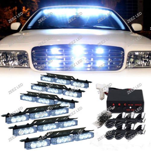 54 white led warning flash strobe light bar emergency hazard deck dash grille#90