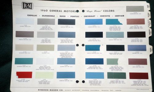 1960 general motors rinshed mason vintage paint automotive color chips chart