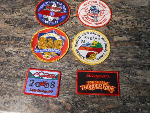 Six different motorcycle patches, gold wing riders