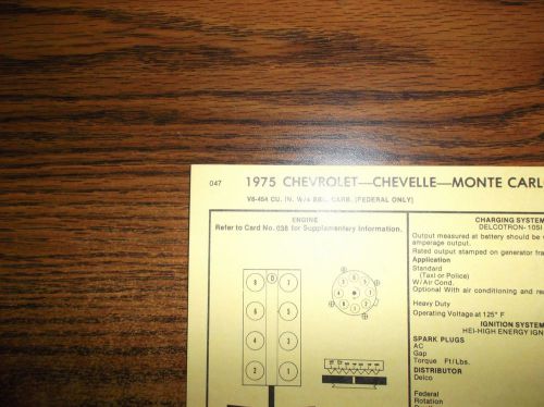 1975 chevrolet chevelle monte carlo 454 v8 4bbl sun tune up chart great shape!