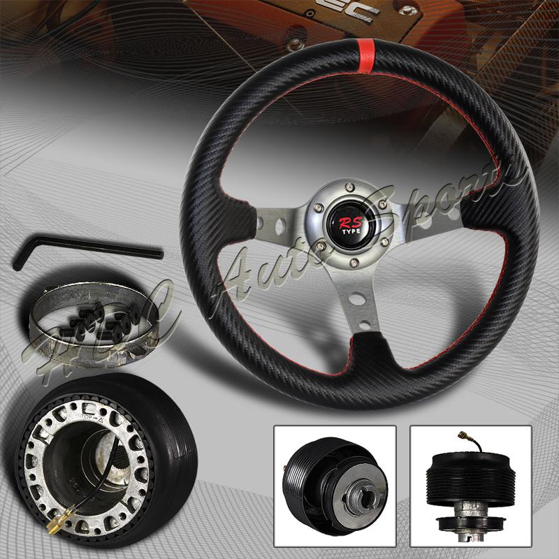 320mm 6 hole carbon fiber style pvc leather steering wheel + mazda hub adapter