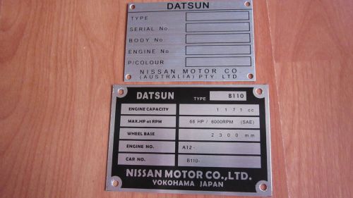 Datsun 1200 ute b120 a12 a14 a15 ca18 sr20 12a 4age chassis plate id tag blank