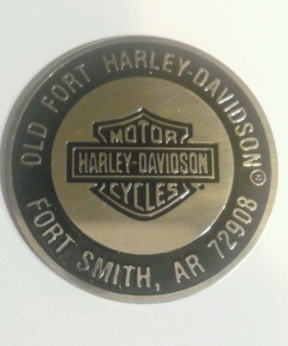 Old fort  harley davidson fort smith, ar bike emblem tag chrome tank adhesive