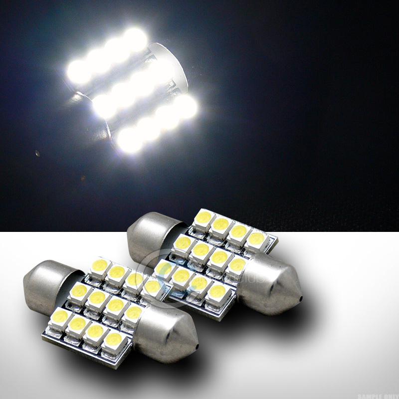 2pc white 31mm festoon 12x smd led light bulb glove box/dome/map de3021 de3022