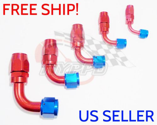 Nyppd swivel oil fuel/gas hose end fitting red/blue an-4, 90 degree 7/16 20 unf