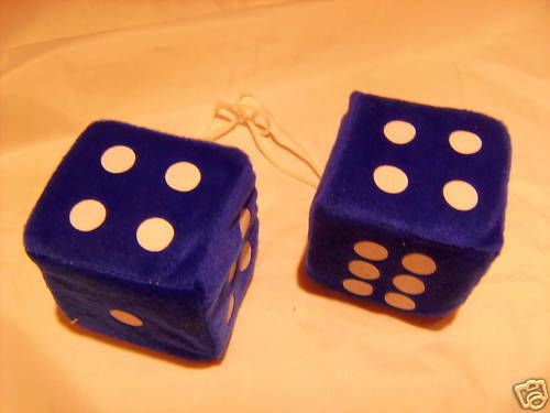 Kool 50&#039;s blue fuzzy dice to hang from your mirror