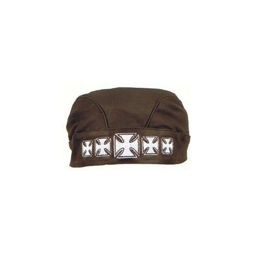 Biker skull cap du-rag black leather - chopper cross head wrap motorcycle unik