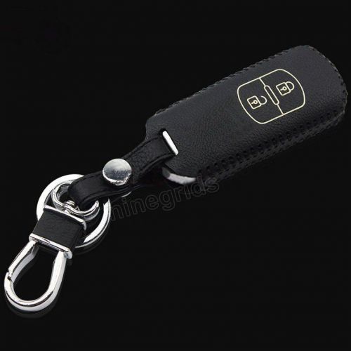 Car smart black leather 2-button key chain case fit mazda axela cx-5 atenza cx-7