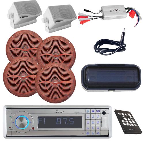 6x marine speakers,amp,cover+ lanzar marine am/fm usb sd mp3 aux bluetooth radio