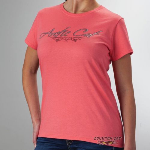 Arctic cat women&#039;s script t-shirt tee t shirt - pink coral salmon - 5269-04_