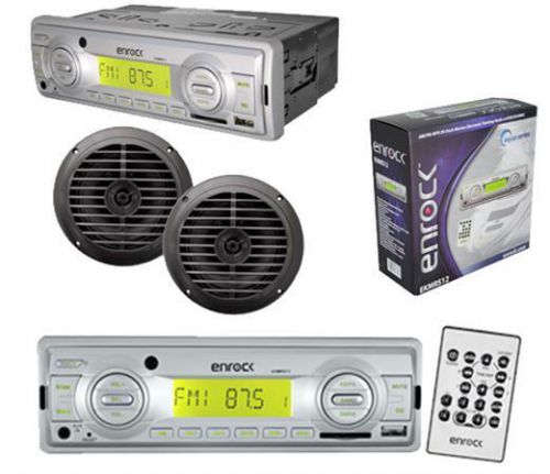 200w enrock in dash marine boat mp3 usb aux sd mmc receiver pair 2 6.5&#034;speakers