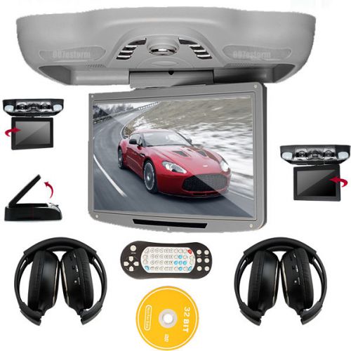 Gray hd 12.1&#034; lcd roof flip down car dvd player radio tv usb/sd game+ headphones