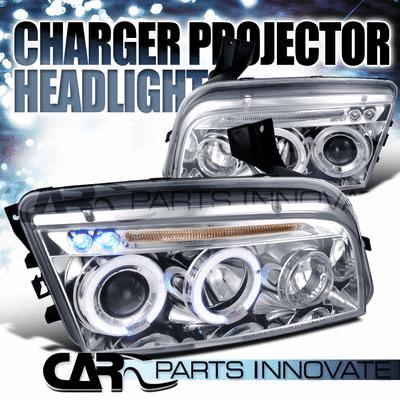 Dodge 05-10 charger led halo projector headlights lamp chrome