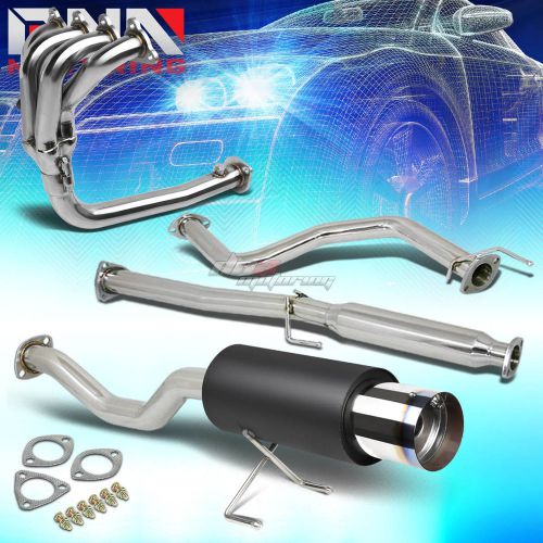 For civic ej/eh black muffler burnt tip performance catback exhaust+4-1 header