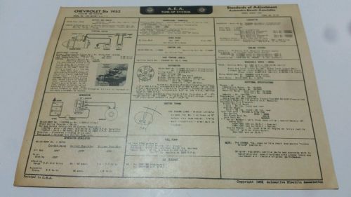 1952 chevrolet fleetline styleline aea tune up and adjustment chart