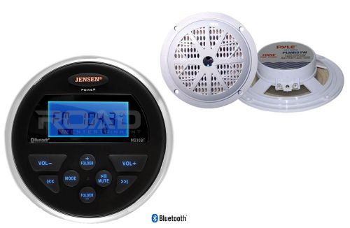 Jensen ms30btr bluetooth 160w usb aux marine radio, 2 white 5.25&#034;marine speakers