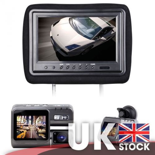 9&#034; screen moquette headrest monitor (black) + 2&#034; lcd monitor 720p hd dashcam