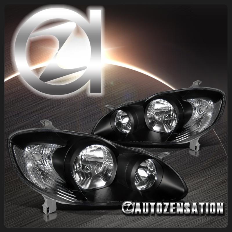 03-08 toyota corolla black diamond headlights lh rh clear reflector