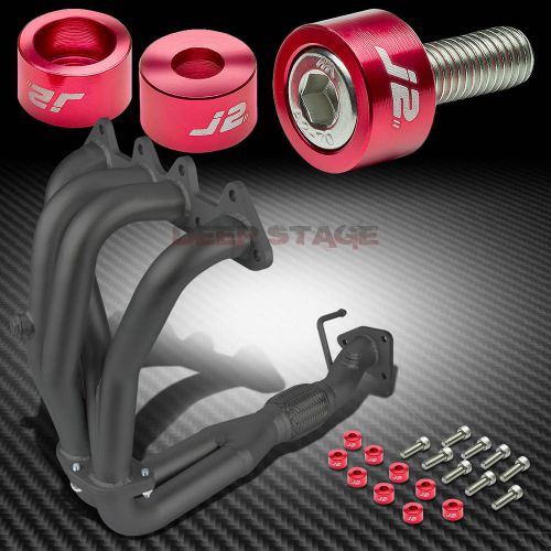 J2 for cg f23 black exhaust manifold racing header+red washer cup bolts