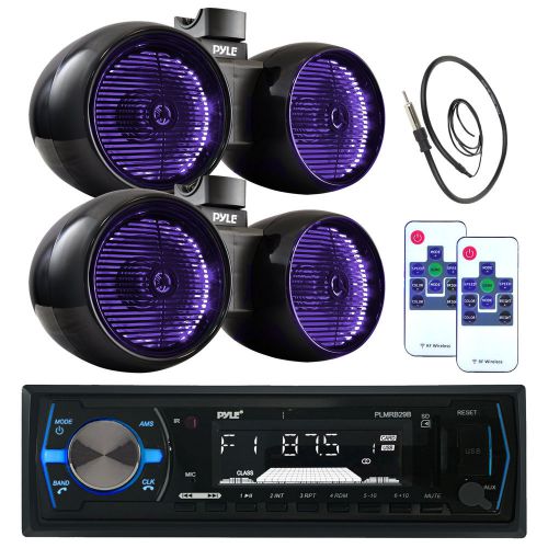 Plmrb29b usb bluetooth boat radio, antenna, 2 sets 8&#034; led 600w  tower speakers