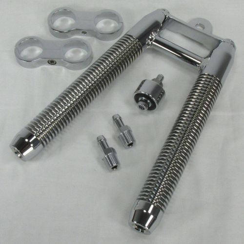 Motorcycle chrome finned billet oil v cooler chopper bobber 1-3/8&#034; downtubes hd