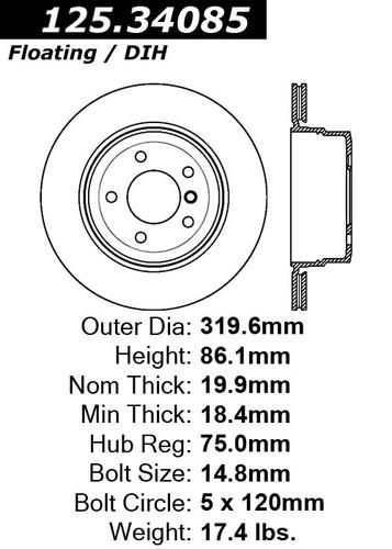 Centric 125.34085 rear brake rotor/disc-high carbon rotor-preferred