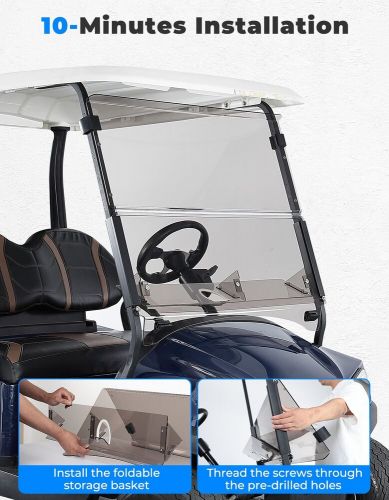 For club car precedent golf cart fold down windshield tinted w/ storage 2004-24