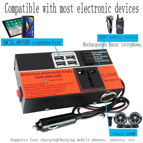 High quality car power inverter with 1500w conversion trip 4 usb ports