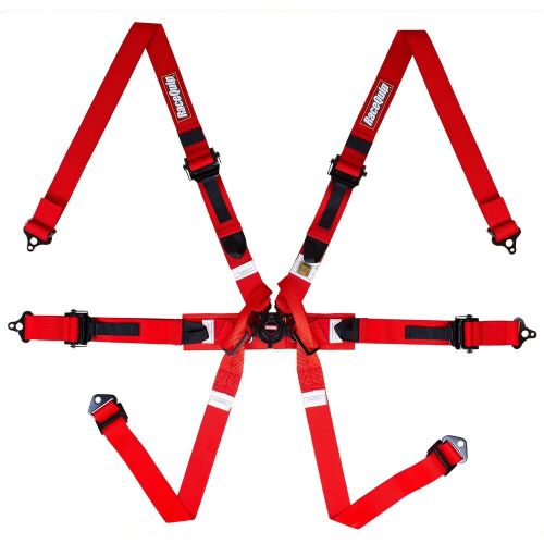 Racequip 857017rqp fia 2&#034; 6-point harness with euro sub &amp; pull up lap belt red