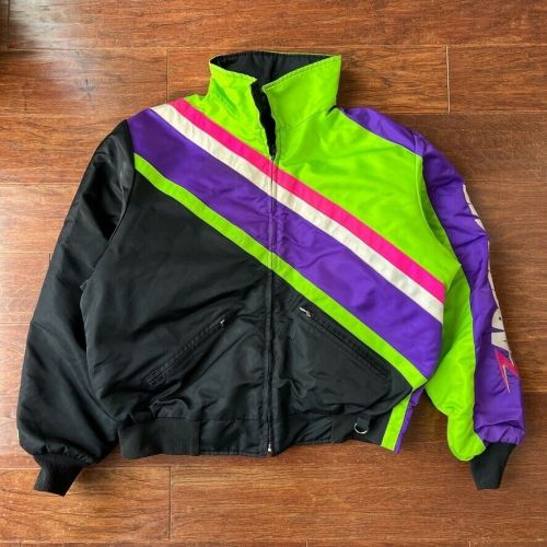 Vintage arctic cat arcticwear ski snowmobile racing jacket nylon neon size large