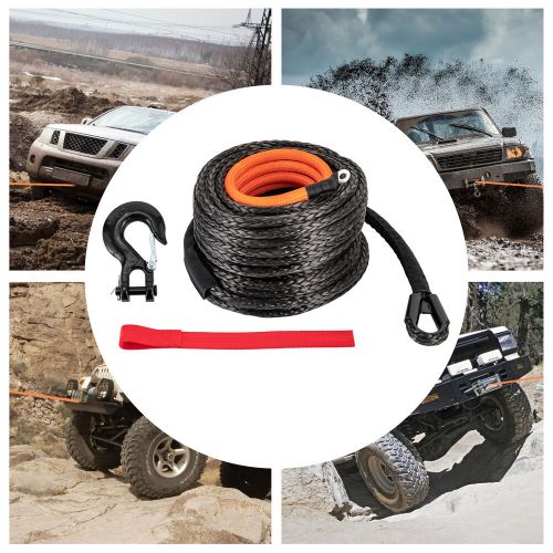 Synthetic winch rope line 25500lbs car tow recovery cable truck suv 3/8&#034; x 92ft