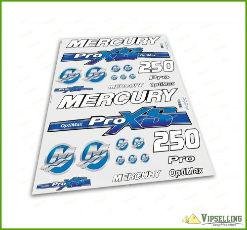 Mercury 250 hp optimax proxs outboadrs motor blue laminated decals stickers kit