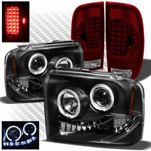 05-07 f2/3/450 black projector headlights + red clear led perform tail lights