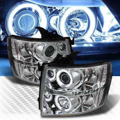 Ccfl halo 07-13 chevy silverado led projector headlights head lights pair lamp