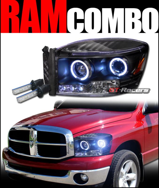 8000k hid xenon w/black halo drl led projector head lights signal 2006-2008 ram