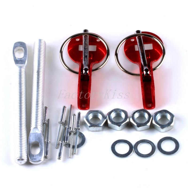 New universal aluminum alloy bonnet hood pin lock kit down fit race car red