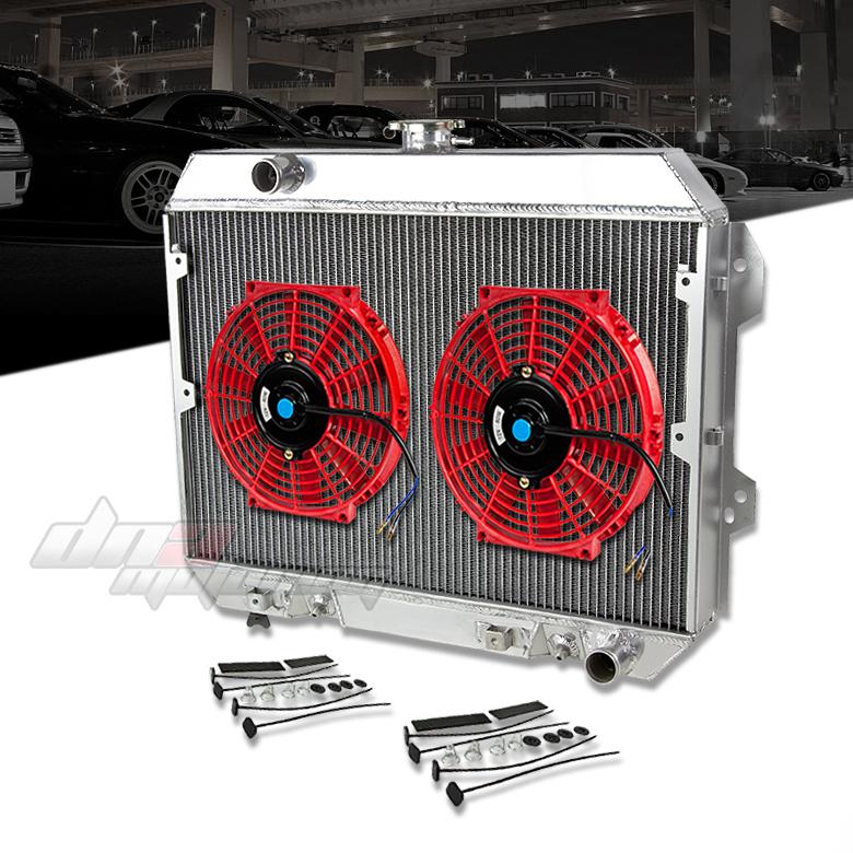 75-78 nissan datsun 280z fairlady z 3-row aluminum racing radiator+x2 red fan