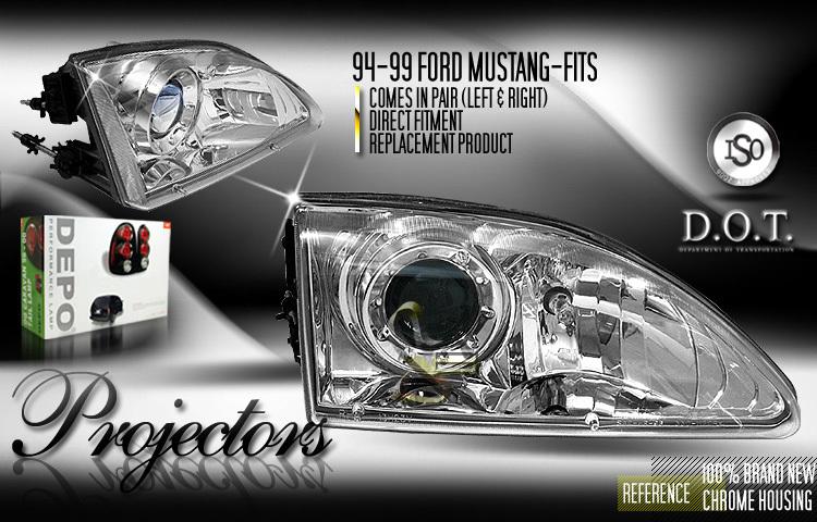 Depo pair euro style chrome projector headlights 94-98 95 96 97 ford mustang