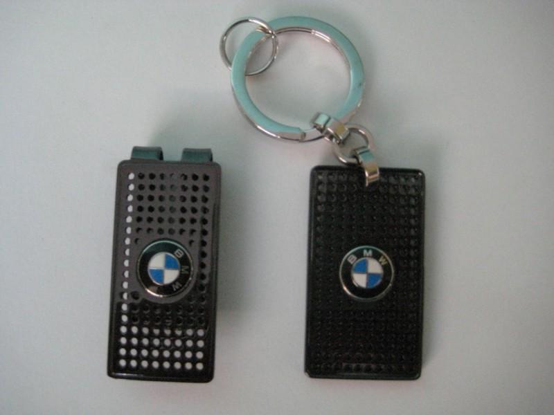 Bmw genuine gun metal finish mens perforated key chain & money clip gift set