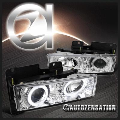 88-98 chevy gmc sierra yukon c10 c/k pickup chrome led halo projector headlights