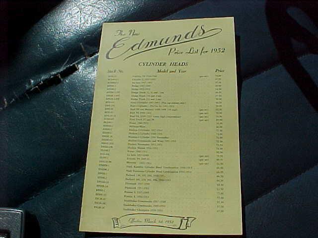 1952 edmunds custom hi speed performance equip price list 4 pgs rare dual intake