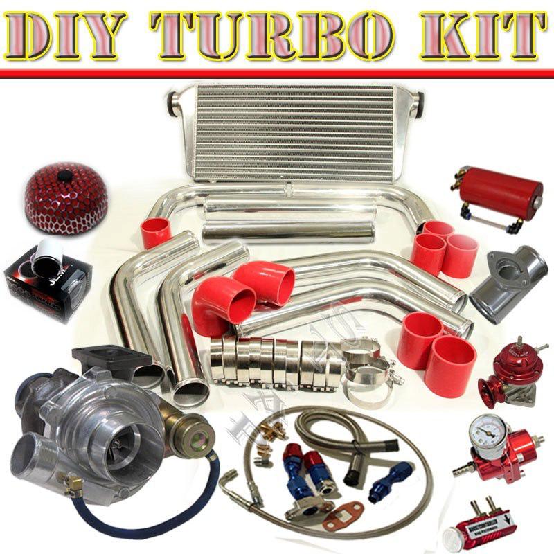 T3/t4 v-band turbo kit+31" intercooler+2.5" piping+oil tank+bov type-rs ch/red