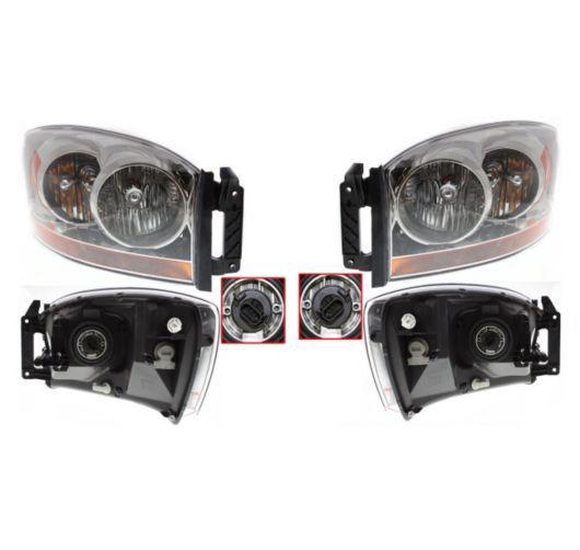 Headlight headlamp w/chrome bezel pair set for 06-08 dodge ram pickup truck