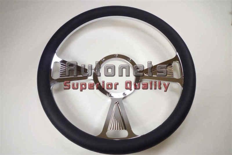 Black leather chrome aluminum steering wheel 3-tri chevy gm buick pontiac