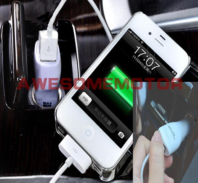 1x car usb bullet adaptor car charger for iphone ipod gps mp4/5 pdas htc white 