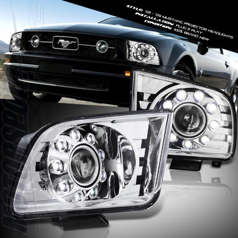 05-09 ford mustang hi low beam power led projector headlights lamp chrome euro