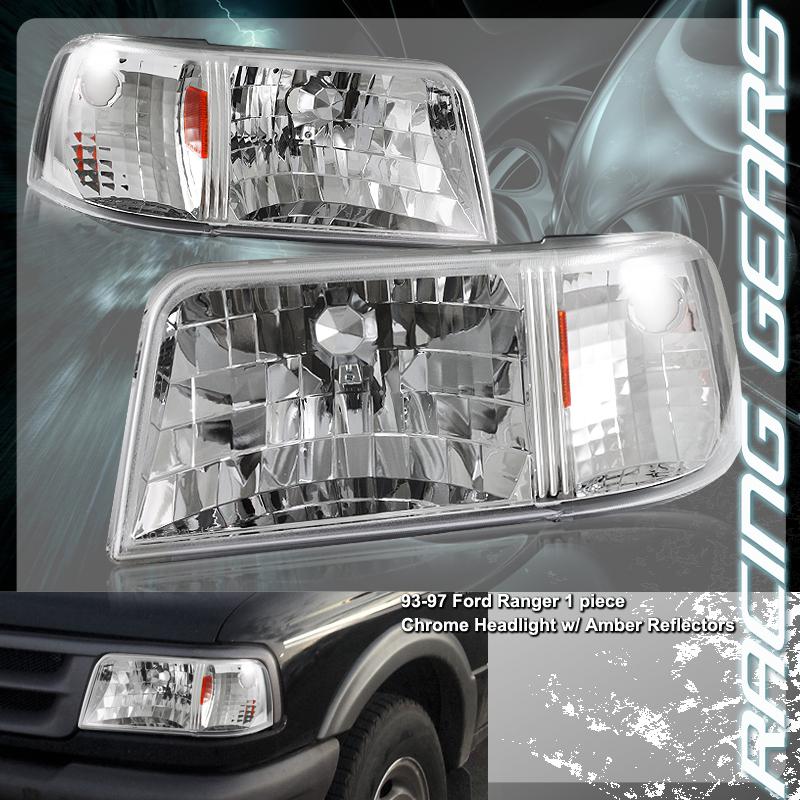 93-97 ford ranger euro chrome housing 1 pc 2 in 1 headlight + amber corner lamp