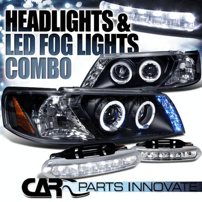 95-99 200sx sentra black dual halo projector headlights+6-led fog lamps