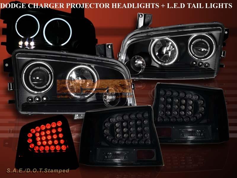 06-08 dodge charger dual halo ccfl led projector headlights + led tail lights